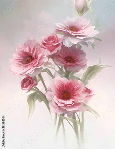 Bukiet różowych kwiatów, abstrakcja. Generative AI
