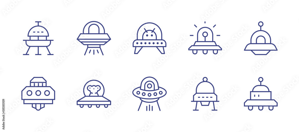 UFO line icon set. Editable stroke. Vector illustration. Containing ufo, aliens, abduction.