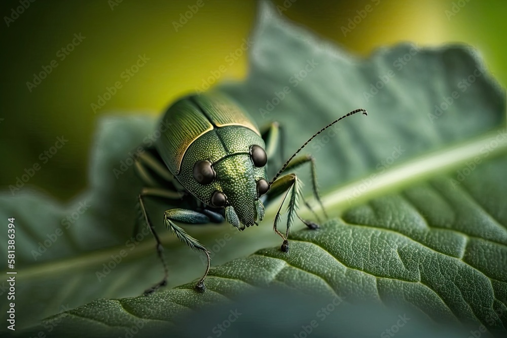 Small insects can be found in the garden hiding in the leaves. Close up photography. Generative AI