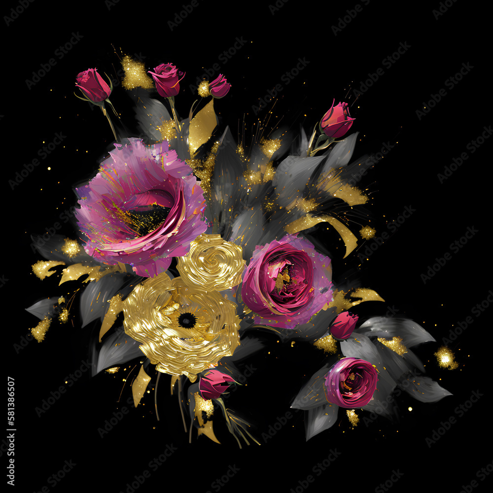 Sparkling flower arrangement, Glitter oil painting bouquet of flowers