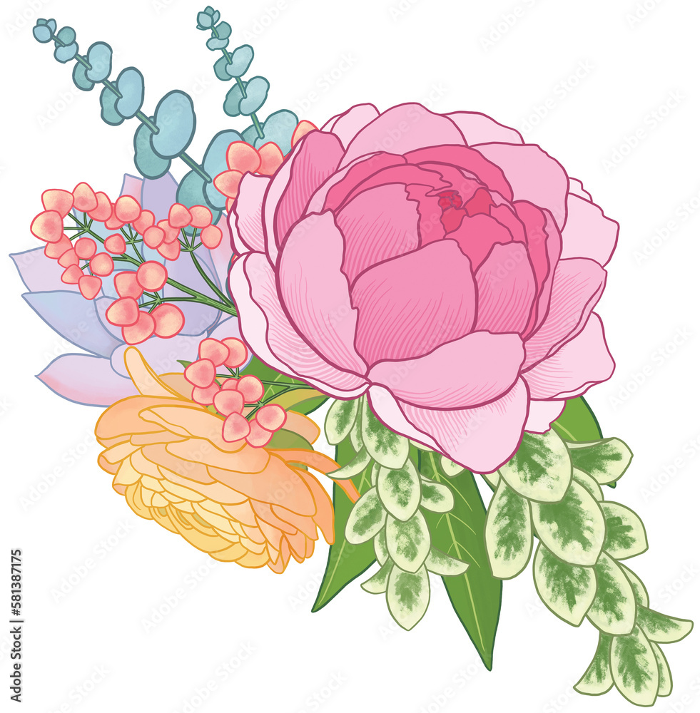 Floral Bouquet Illustration Isolated On White Background