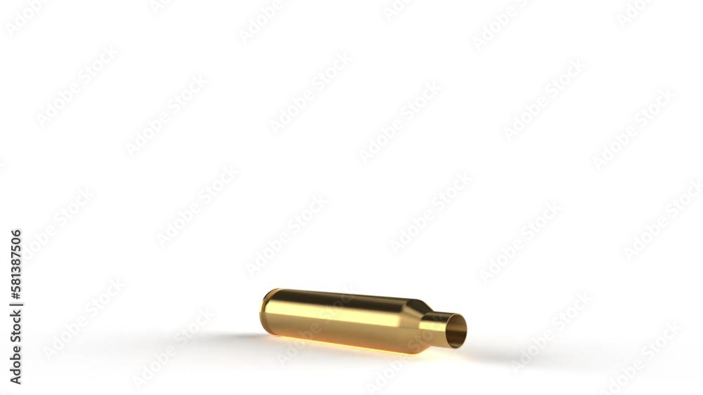 One empty cartridge case falls on white super slow motion 1000 FPS 4k One empty cartridge case falls on white super slow motion 1000 FPS 4k
