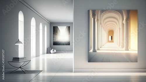 Art gallery with natural light through windows  photorealistic illustration  Generative AI
