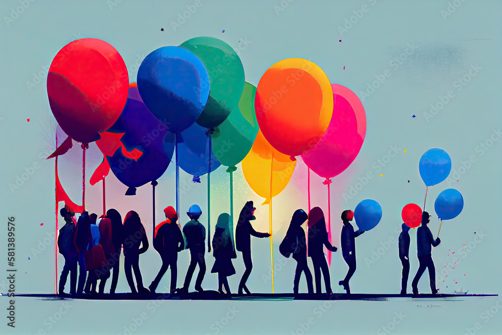 Lgbt people tolerance, parade, flags, balloons, lgbtq+ pride Lgbt people tolerance, parade, flags, balloons, lgbtq+ pride