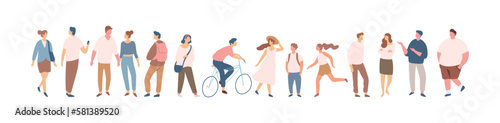 Crowd. City tiny people silhouette background characters. Male and female vector set isolated on white background.