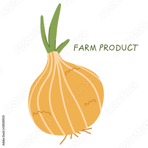Agricultural products onion icon. Grocery store sign. Bow for farm shop logo