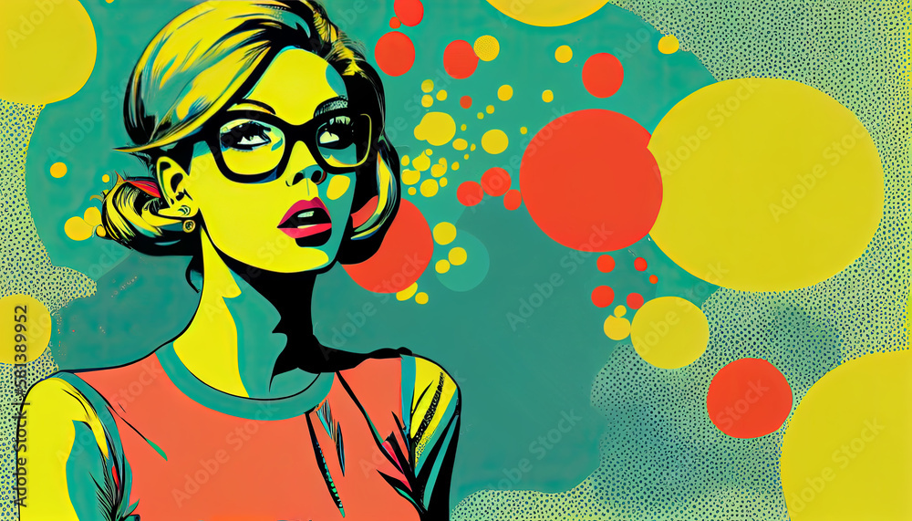 girl with speech bubble, cartoon style picture, colorful comix, speaking