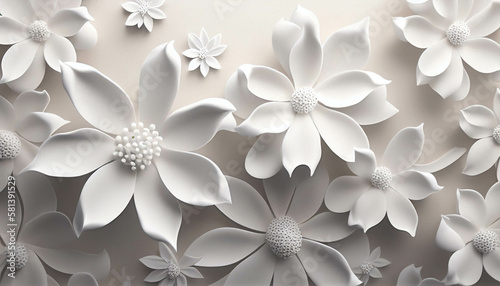 Abstract background of white flower for invitiation or greeting. Generative Ai.