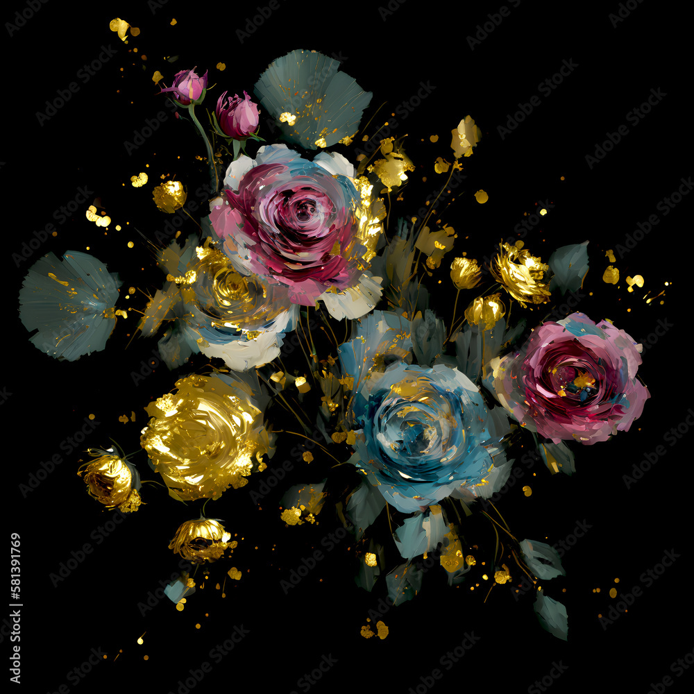 Sparkling flower arrangement, Glitter oil painting bouquet of flowers
