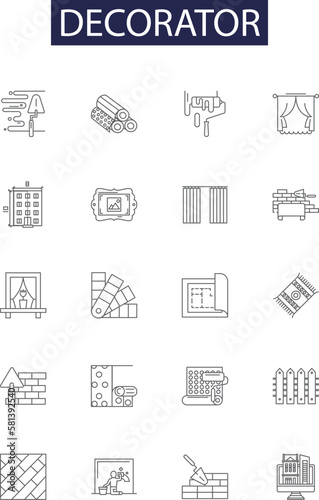Decorator line vector icons and signs. Stylist, Designer, Artist, Painter, Architect, Interior, Wallpaper,Fabrics outline vector illustration set