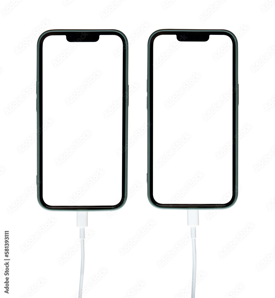 Mockup of smartphone with blank screen isolated on transparent background PNG file. Charging a mobile phone via a USB cable Mockup of smartphone with blank screen isolated on transparent background PNG file. Charging a mobile phone via a USB cable