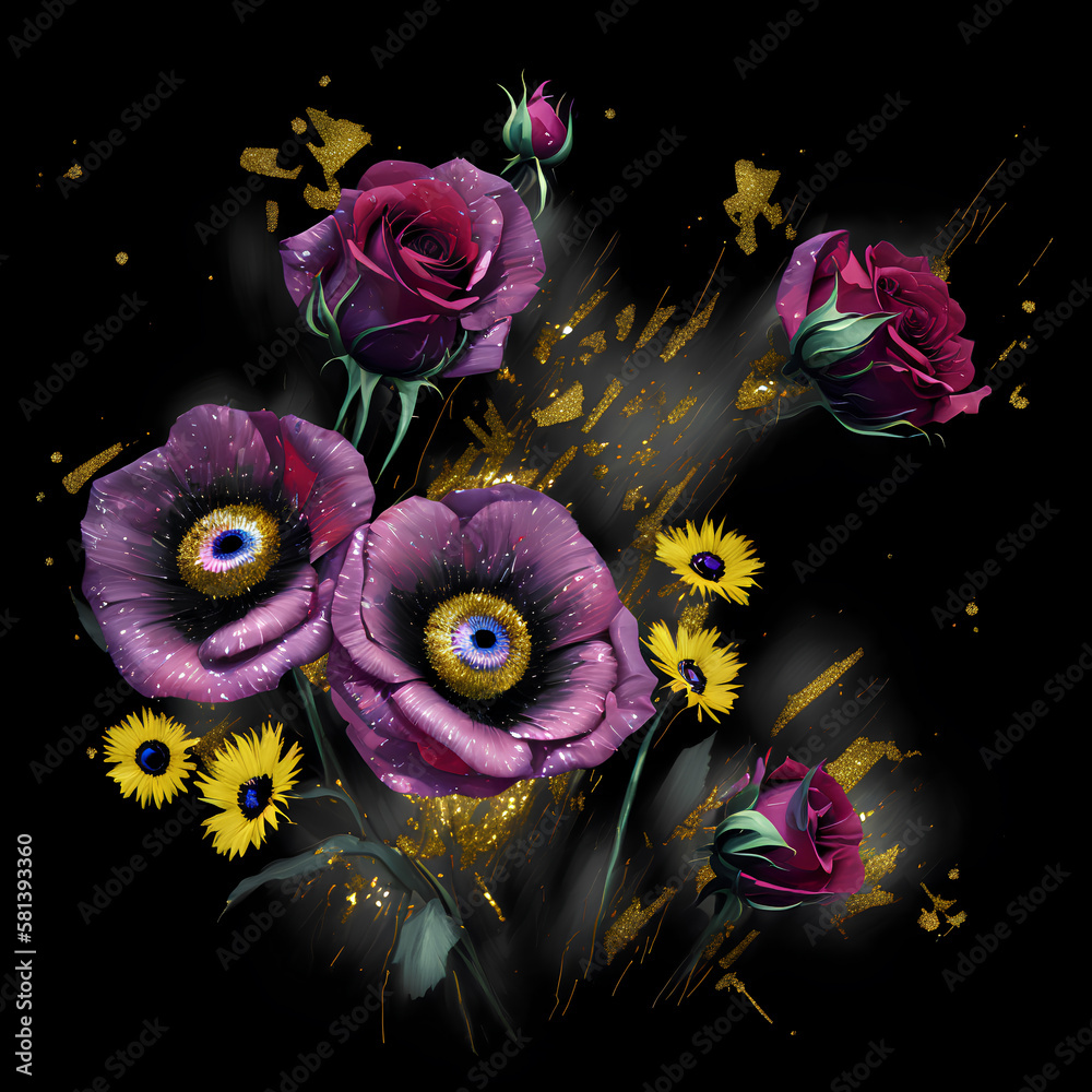 Sparkling flower arrangement, Glitter oil painting bouquet of flowers