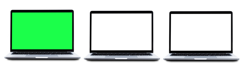 Laptop mockups on transparent background. Set of laptop with blank, transparent and green screen. PNG file Format.