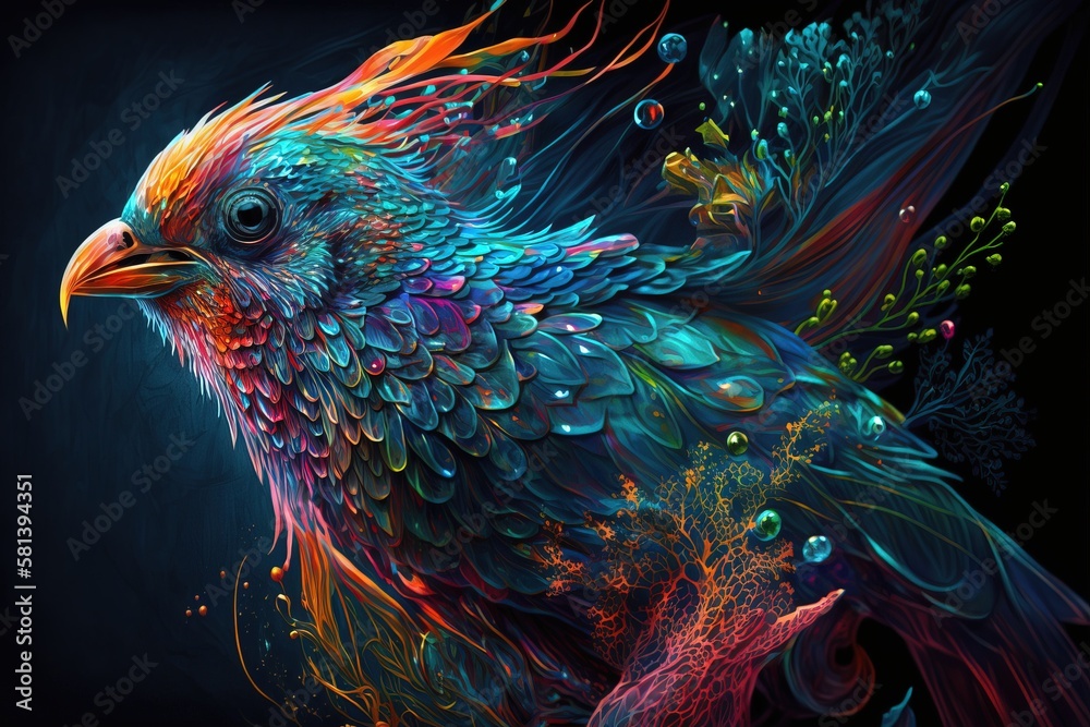 Fototapeta premium Colorful bird digital art illustration, generative ai