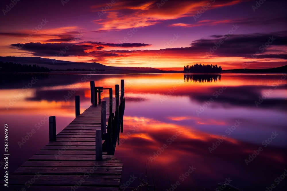 Fototapeta premium sunset on the lake made with generative ai