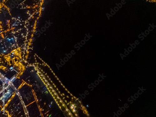 drone view of city streets at night public illumination at night from view from above 