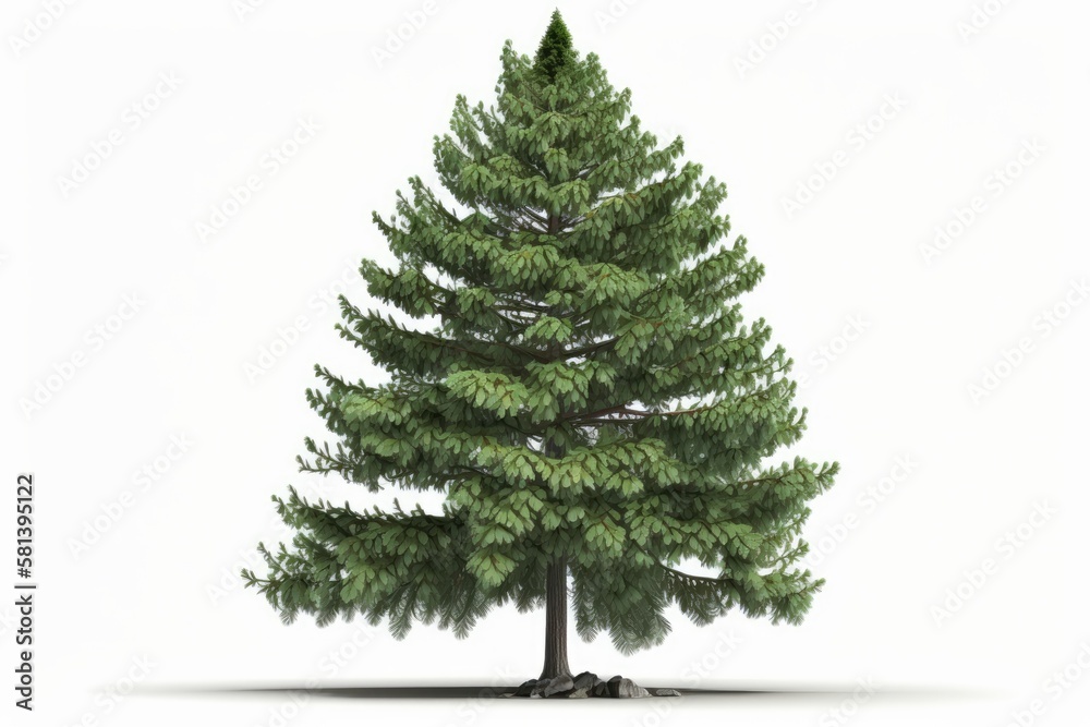 Natural fresh green Nordmann pine Christmas tree in its natural state, isolated on a white background. Generative AI