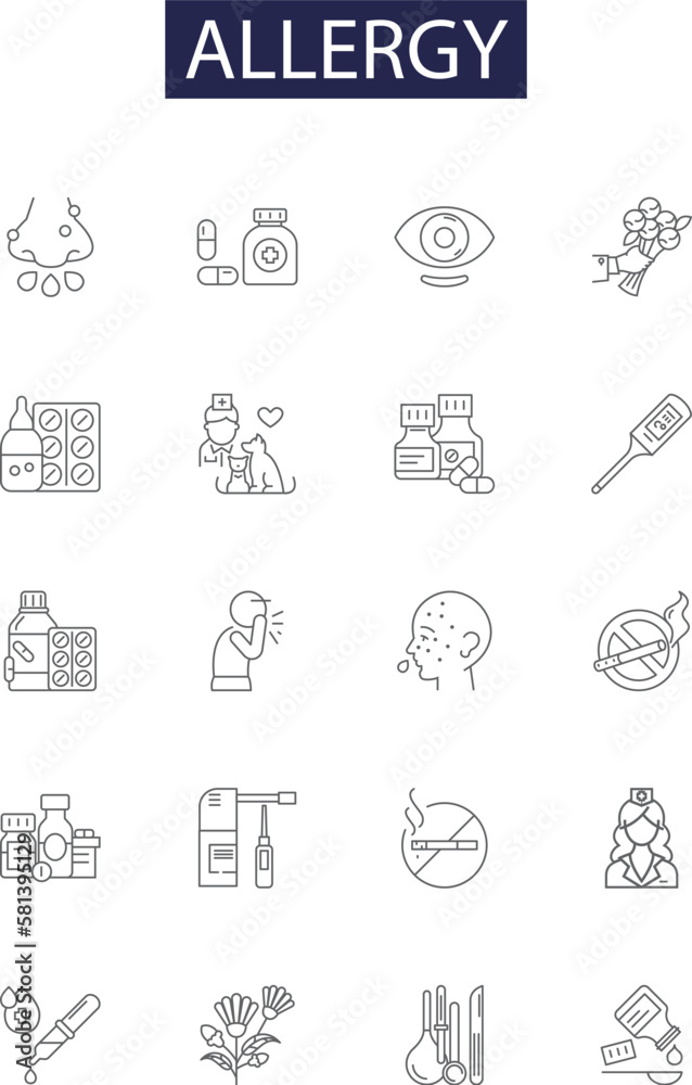 Allergy line vector icons and signs. sneezing, asthma, hayfever