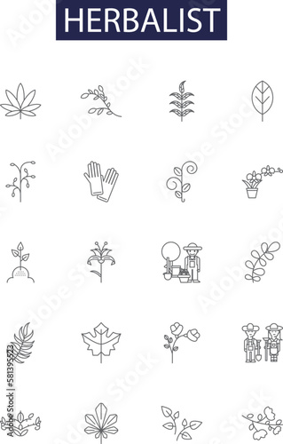 Herbalist line vector icons and signs. Herbalism, Herbs, Herbology, Botany, Medicinal, Plants, Remedies, Natural outline vector illustration set photo