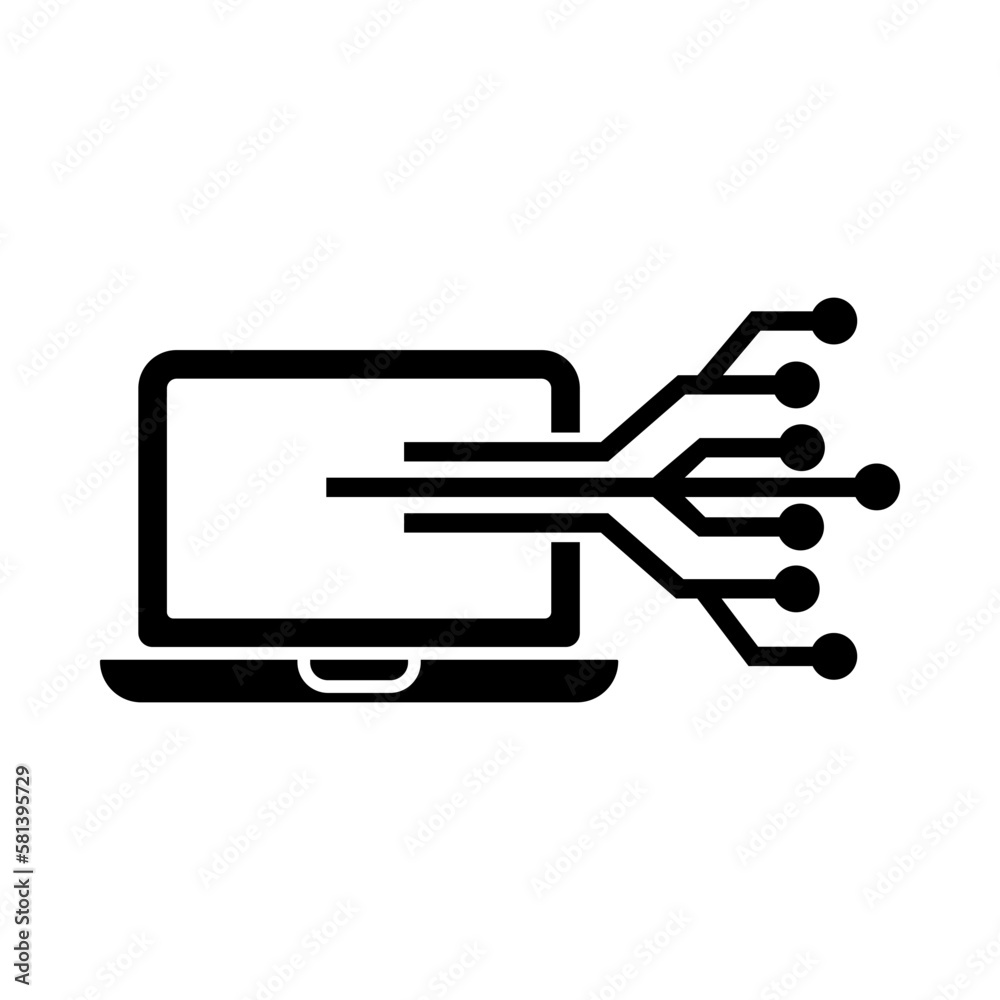 laptop with electrical circuit icon vector laptop with electrical circuit icon vector