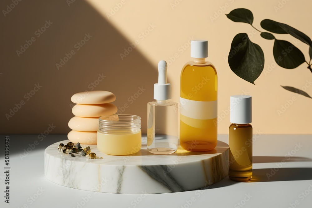 Moisturizing cosmetic product, serum in a transparent bottle. Generative AI. Moisturizing cosmetic product, serum in a transparent bottle. Generative AI.