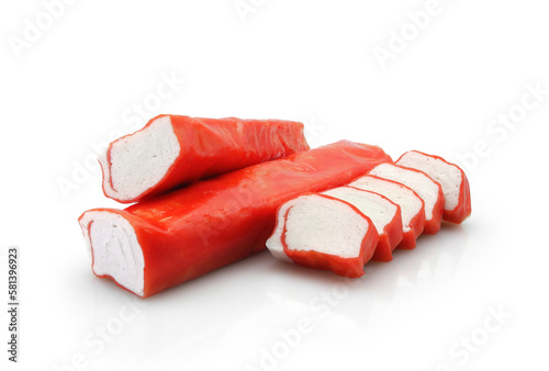 Crab sticks, imitation crab meat made from surimi, isolated on white background 