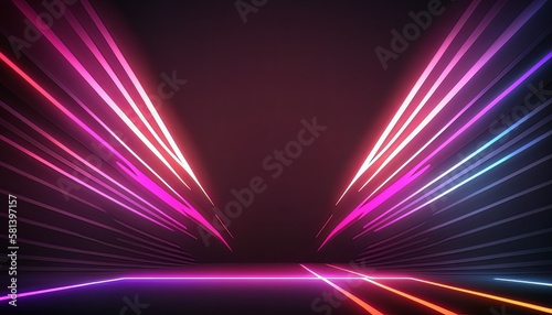 Abstract  magenta neon tunnel. Futuristic background of speed data transfer. Tunnel of light laser. Magenta and pink lines