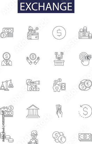 Exchange line vector icons and signs. Exchange, Transfer, Trade, Interchange, Convert, Barter, Switch, Replace outline vector illustration set