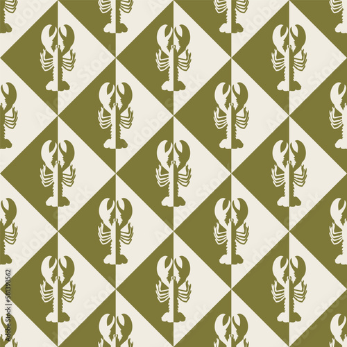 Abstract Squares Retro Lobsters Monochrome Shadows Seamless Vector Pattern Trendy Fashion Colors Minimal Geometric Decoration Texture Perfect for Allover Fabric Print or Wrapping Paper