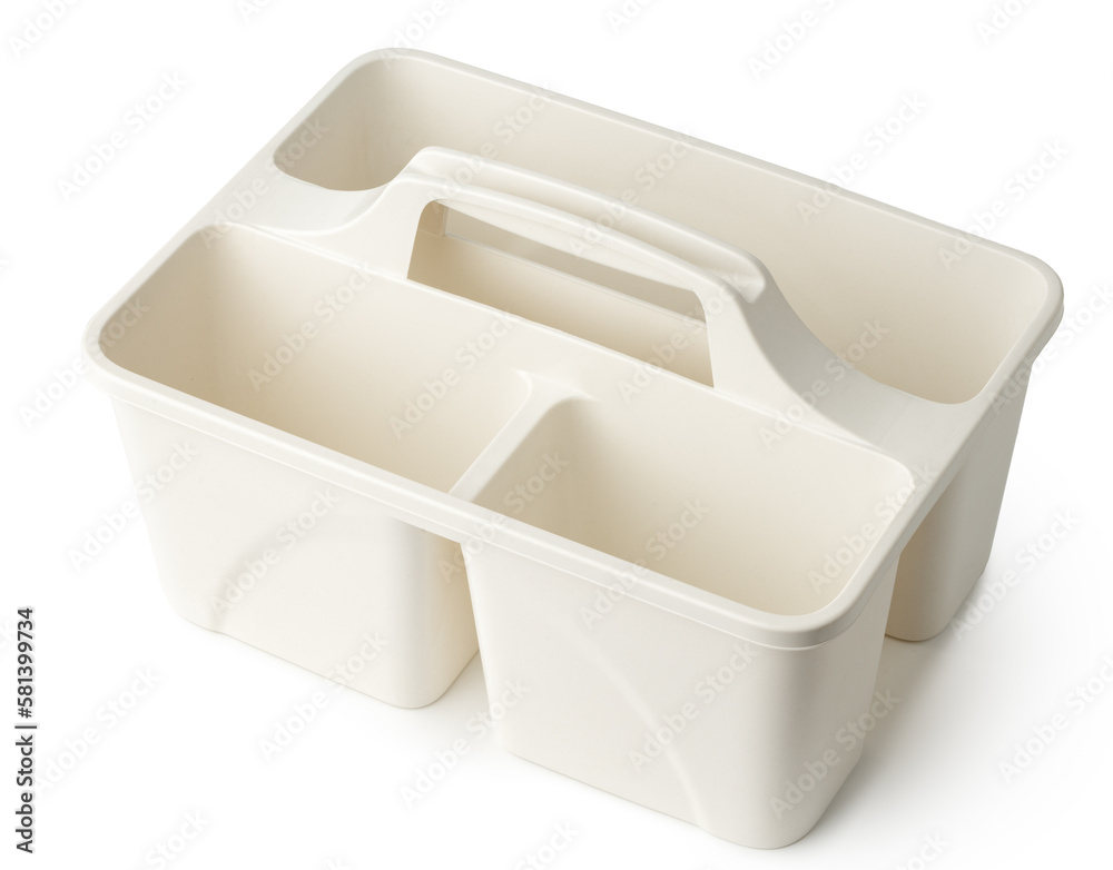 White plastic tray isolated on white background.