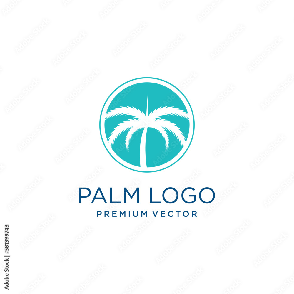 Naklejka premium Palm tree logo design with simple and creative Premium Vector