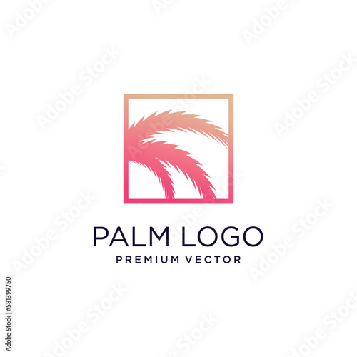 Palm tree logo design with simple and creative Premium Vector