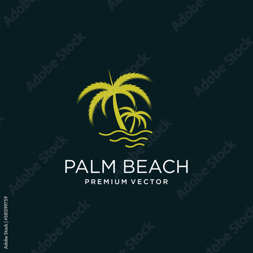 Palm tree logo design with simple and creative Premium Vector