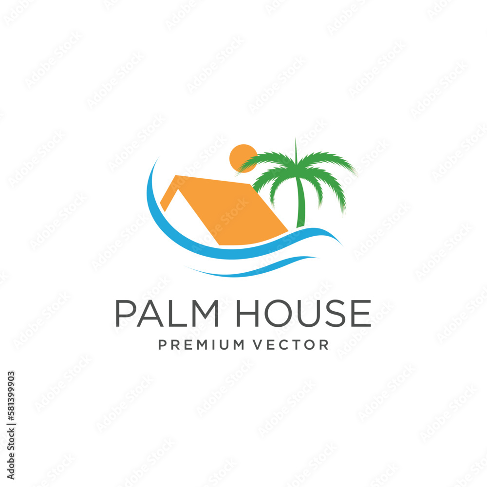 Palm house logo design with modern and creative Premium Vector