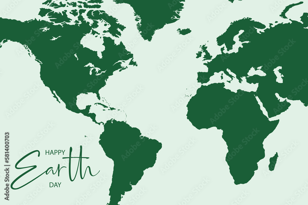 Happy Earth Day poster or banner with world map illustration. Vector illustration.