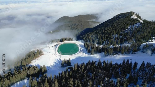 Wallpaper Mural drone footage of sky mountain full of snow and people skiing  Torontodigital.ca