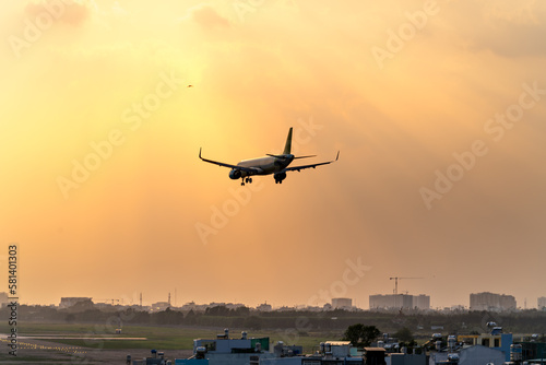 Tan Son Nhat Airport, Ho Chi Minh City, Vietnam - Commercial aircraft is about to land at Tan Son Nhat airport in the nice afternoon