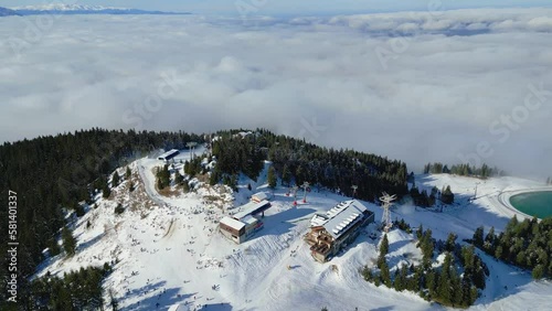 Wallpaper Mural drone footage of sky mountain full of snow and people skiing  Torontodigital.ca
