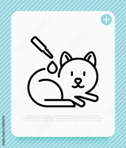 Cat parasite treatment. Vet clinic. Drops for external use. Thin line icon. Vector illustration.