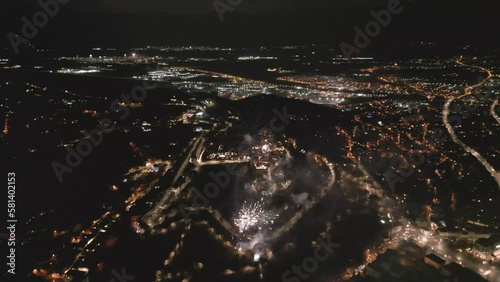 Wallpaper Mural drone footage of fireworks in the night over city view Torontodigital.ca