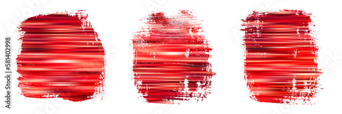 Red brush stroke set. Collection of painted grunge stripes. Ink paint
