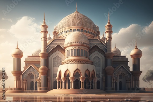 Generative AI Mosque in the middle of the desert.