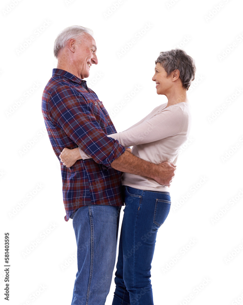 Sharing a warm embrace. Studio shot of an affectionate elderly couple isolated on white. Sharing a warm embrace. Studio shot of an affectionate elderly couple isolated on white.