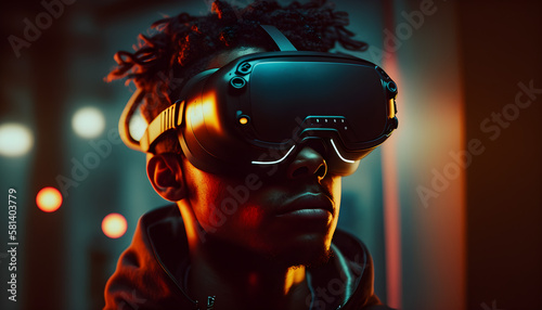Character with VR goggles immersed in backlit diffuse © Михаил Осадчук