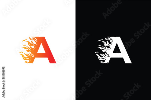 Initial letter A and fire shape with ribbon logo style in gradient color. A letter logo, fire flames logo design.