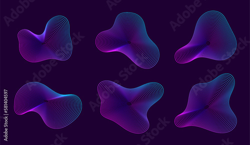 Dynamic amorphous shapes, abstract fluid forms with gradient, liquid shape made of lines with blend effect. Vector modern design elements.