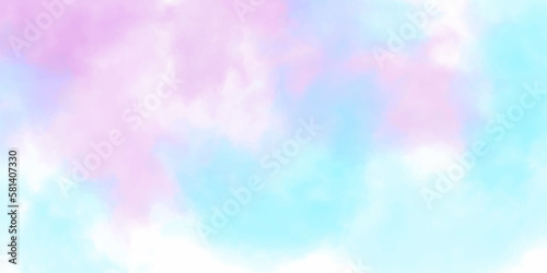 Abstract watercolor background . Grunge wallpaper of blue sky with white clouds . Summer heaven bright cloudscape . 