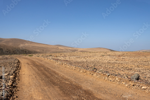 Gravel road in a stone desert  Los Molinos  Fuerteventura
