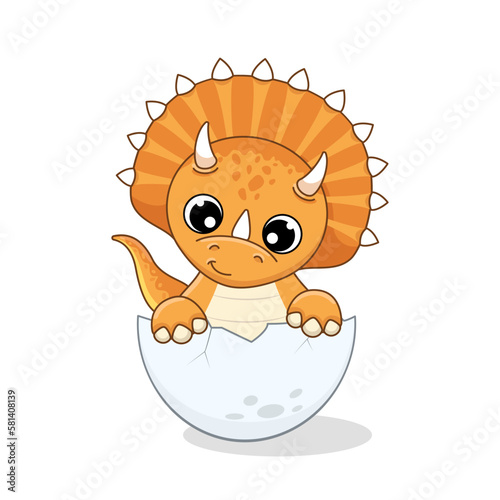 Сute baby dinosaur. Triceraptor. Vector illustration in cartoon style.
