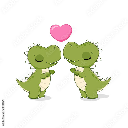 Clipart set of cute baby dinosaurs. dinosaurs in love. Vector illustration in cartoon style.